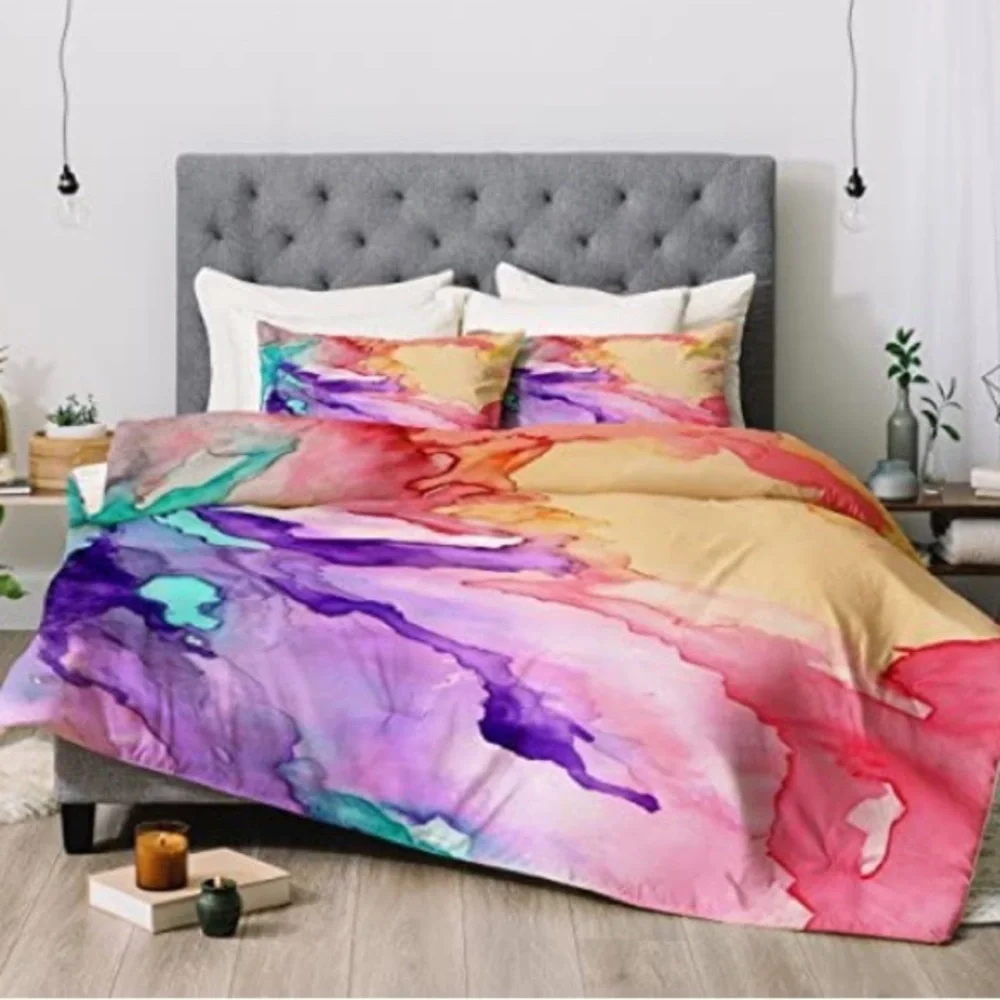 //New Abstract Duvet Set Charming Flowers Ombre Art Print